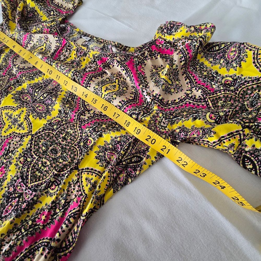 Uncle Frank Boho Paisley Lace Sleeve Dress M Yellow Pink Festival - Picture 8 of 13